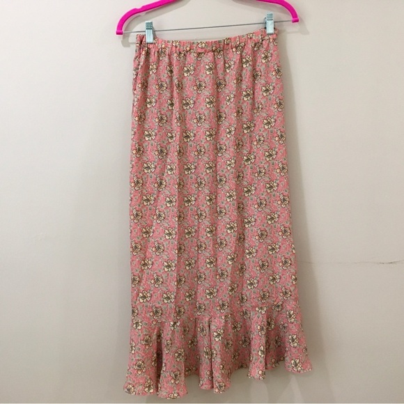 Max Studio midi skirt Floral peach Ruched ruffle size m new Womens - Picture 8 of 10